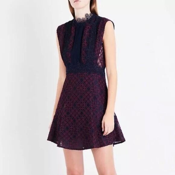 SANDRO Peaches Lace Mini Dress In Burgundy-S17 - Picture 1 of 7